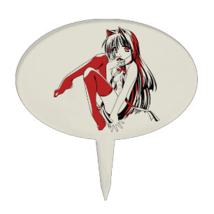 Anime Neko Cat Girl, Cute Spicy Furry, RBP  Cake Topper
