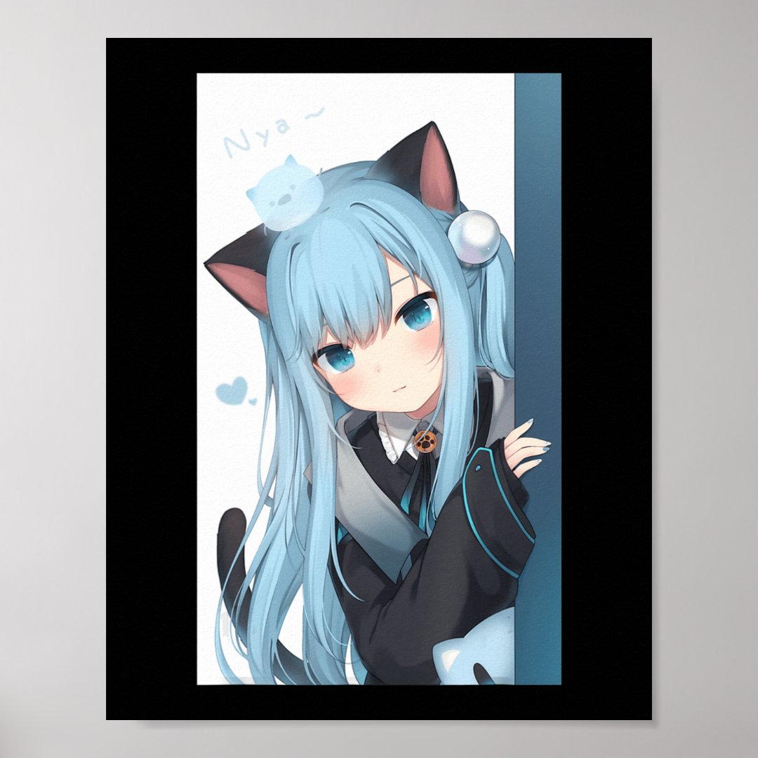 Anime Neko Cat Girl Pastel Kawaii Japanese Waifu O Poster | Zazzle