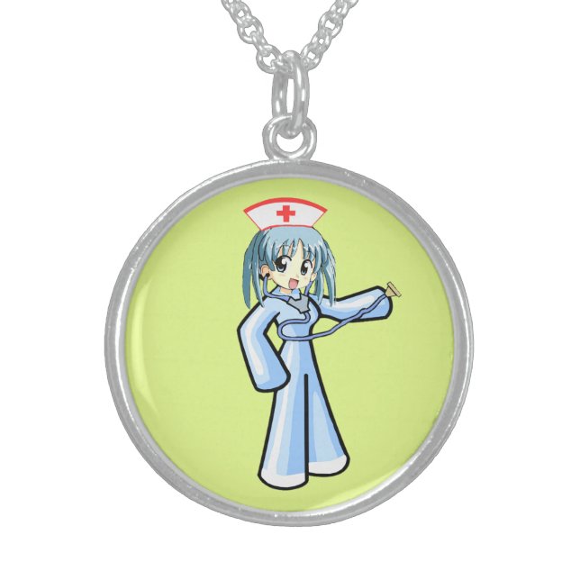 Anime Nurse & Stethoscope Sterling Silver Locket Sterling Silver Necklace (Front)
