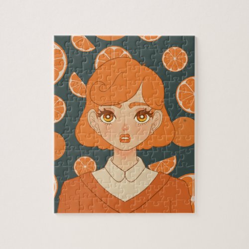 Anime Orange themed Girl Jigsaw Puzzle