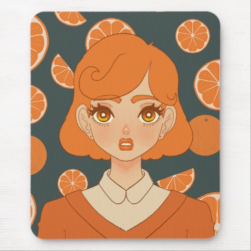 Anime Orange themed Girl Mouse Pad