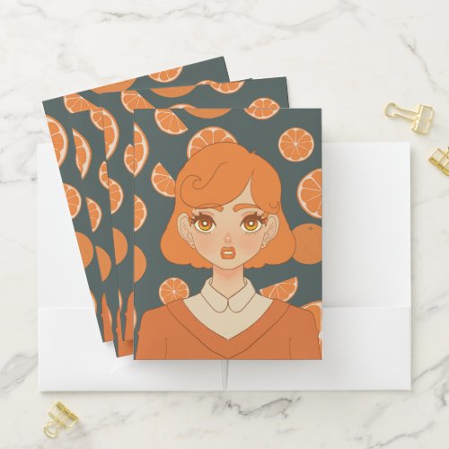 Anime Orange themed Girl Pocket Folder