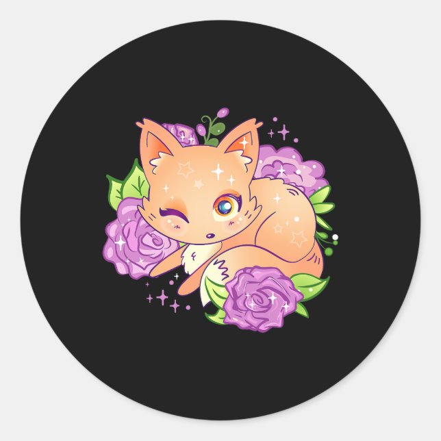 Anime Otaku Fox Children Baby Flowers Kawaii 190 Classic Round Sticker (Front)