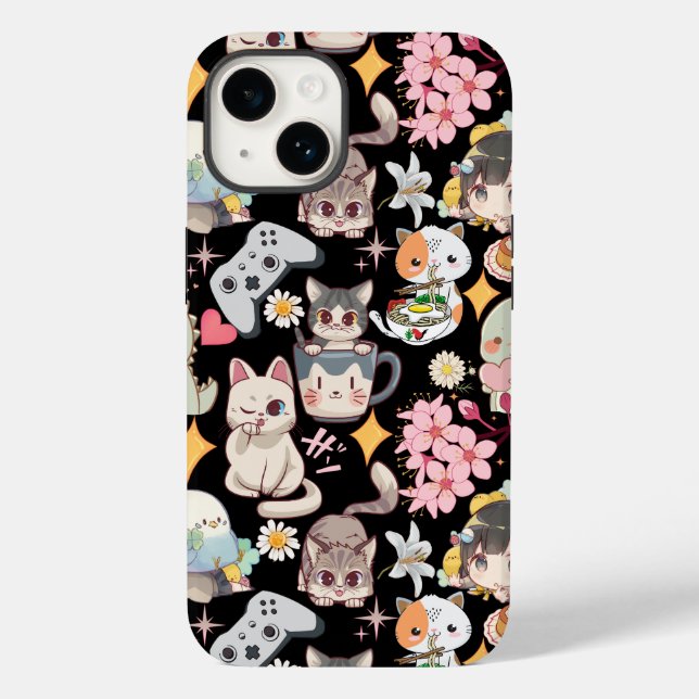 Anime Overload Cute Pattern Black BG Case-Mate iPhone Case (Back)