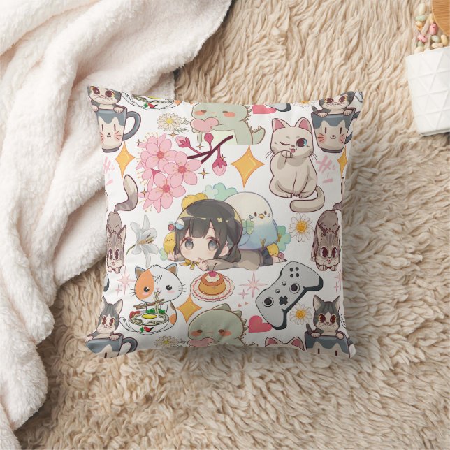 Anime Overload Cute Pattern Throw Pillow (Blanket)