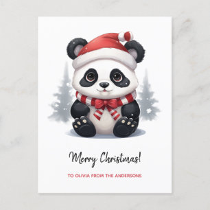 Anime Panda Bear Santa Merry Christmas Holiday Postcard