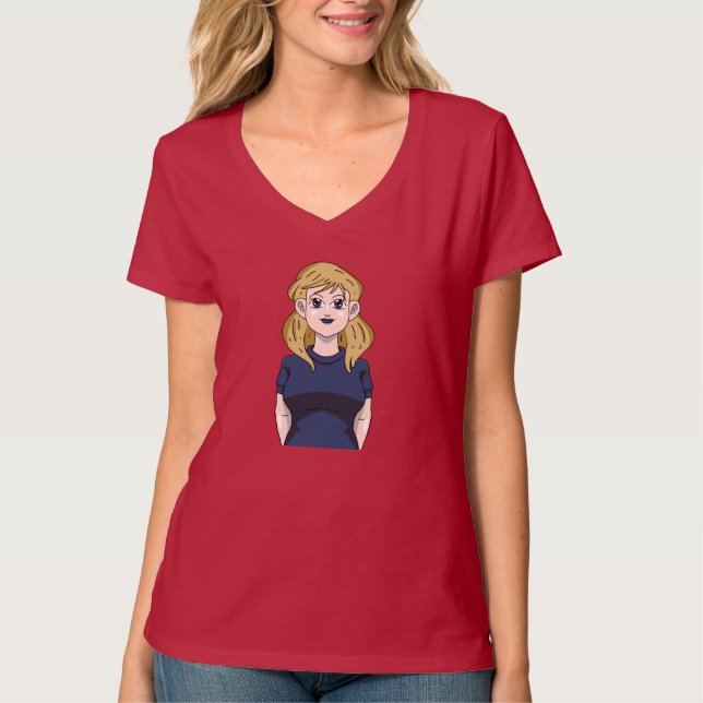 Anime Portrait Beauty Cute Long Blonde Hair Girl T-Shirt (Front)