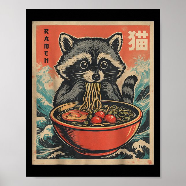 Anime Raccoon Ramen Japanese Funny Kawaii Gift Men Poster (Front)