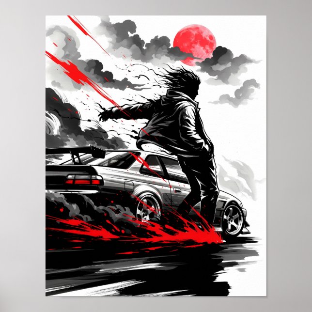 Anime Racing Drift – Sumi-e Speed Art Poster (Front)