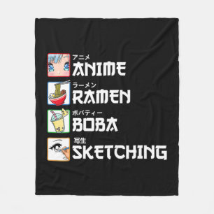 Anime Ramen Boba Sketching Japanese Manga Milk Tea Fleece Blanket