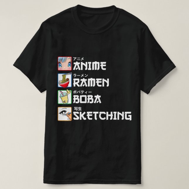 Anime Ramen Boba Sketching Japanese Manga Milk Tea T-Shirt (Design Front)
