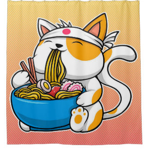 Anime Ramen Cat Gift  Cat For Easter  Shower Curtain