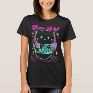 Anime Ramen Cat Retro Japanese Noodles Aesthetic T-Shirt