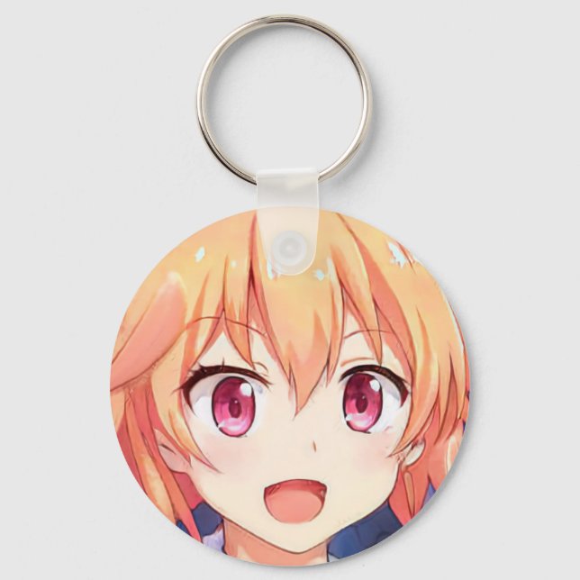 Anime red-haired girl purple eyes keychain (Front)