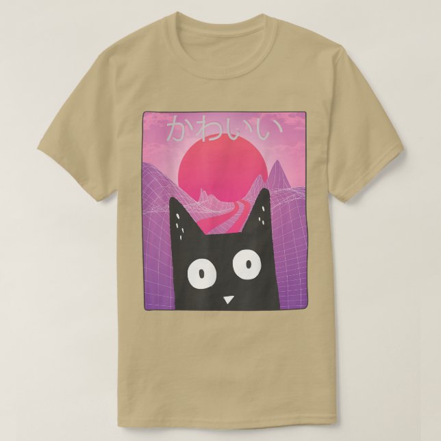 Anime Retro Kitten Neko Synthwave Japan 80s Manga T-Shirt (Design Front)