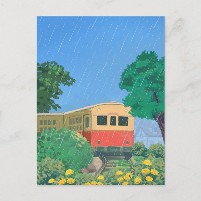 Anime Romantic Rain and Train Postcard (Front)