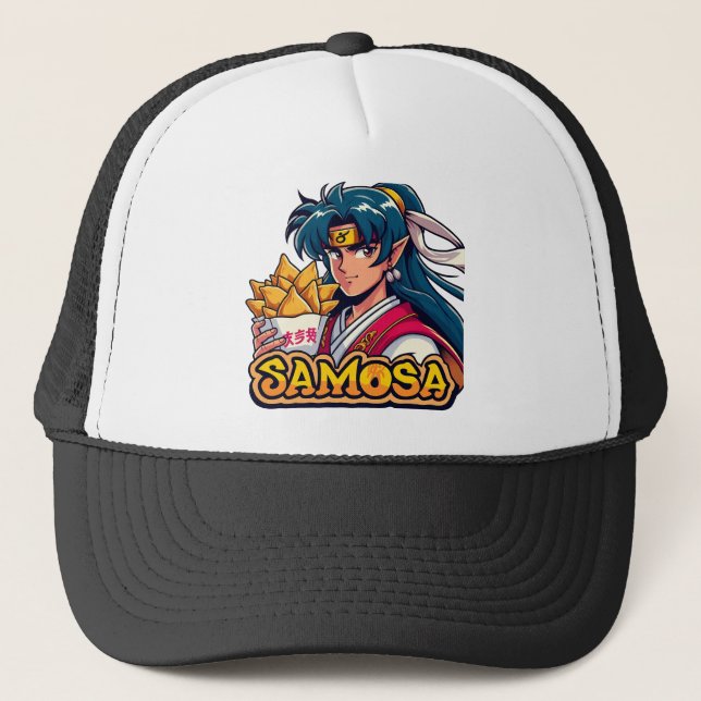 Anime Samurai Samosa Lover Art Trucker Hat (Front)
