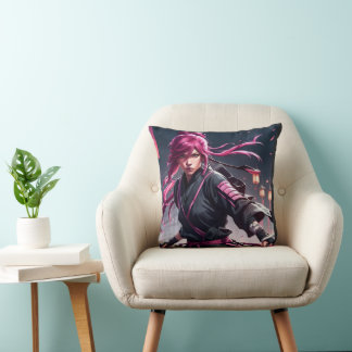 Anime Samurai Throw Pillow