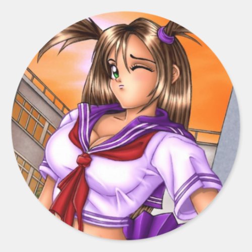 Anime School Girl Nikki Classic Round Sticker