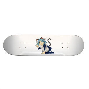 Anime Schoolgirl Cat on her Knees in Maid Dress Skateboard