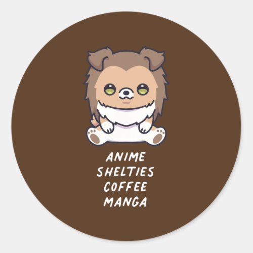 Anime Shelties Coffee Manga Kawaii Dog Lover Classic Round Sticker