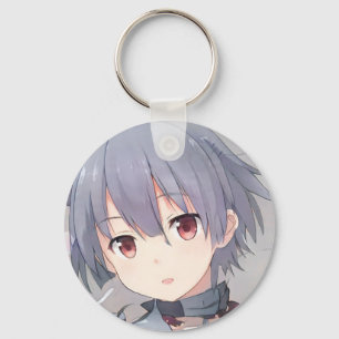 Anime short gray hair brown eyes girl manga keychain