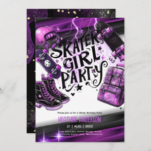 Anime Skater Girl Birthday Party Skateboard Invitation