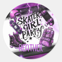 Anime Skater Girl Birthday Party Skateboarding Classic Round Sticker