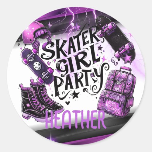 Anime Skater Girl Birthday Party Skateboarding Classic Round Sticker
