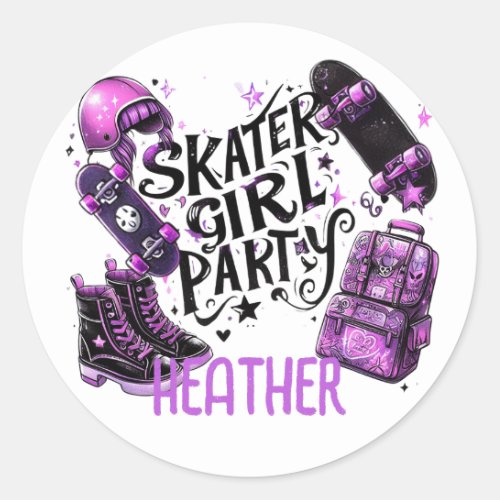 Anime Skater Girl Birthday Party Skateboarding Classic Round Sticker