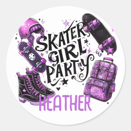 Anime Skater Girl Birthday Party Skateboarding Classic Round Sticker
