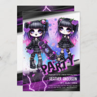 Anime Skater Girl Birthday Party Skateboarding Invitation