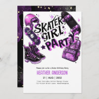 Anime Skater Girl Birthday Party Skateboarding Invitation