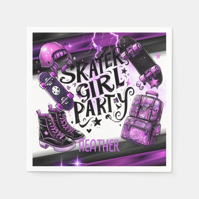 Anime Skater Girl Birthday Party Skateboarding Napkins (Front)
