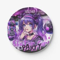 Anime Skater Girl Birthday Party Skateboarding Paper Plates