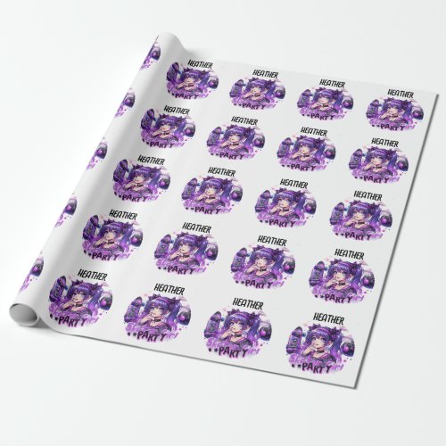 Anime Skater Girl Birthday Party Skateboarding Wrapping Paper