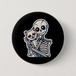 Anime Skeleton Holding A Cat Shirt Lazy Halloween  Button