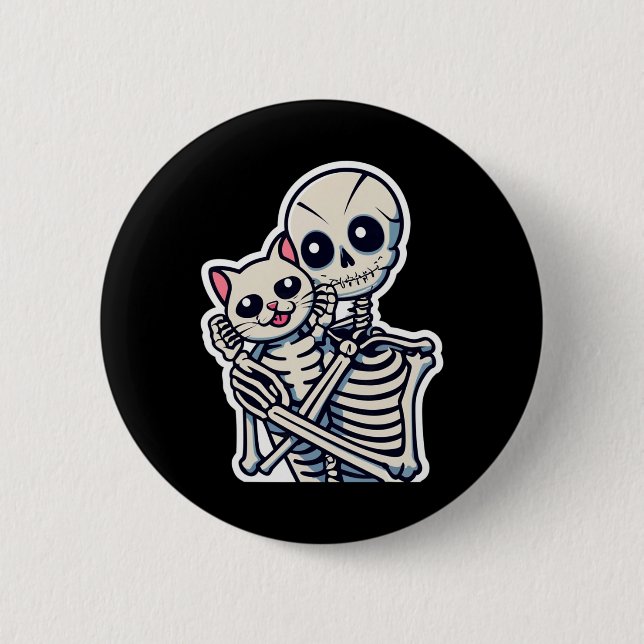 Anime Skeleton Holding A Cat Shirt Lazy Halloween  Button (Front)