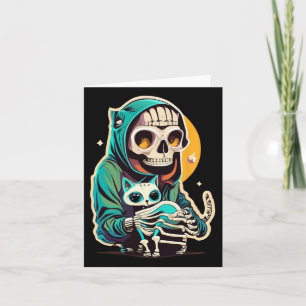 Anime Skeleton Holding A Cat Shirt Lazy Halloween Card