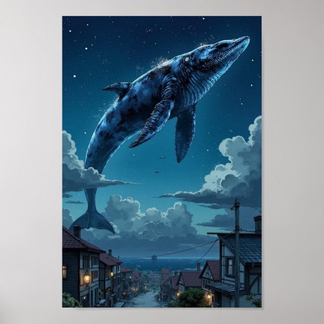 Anime Sky Whale Fantasy Wall Art (Front)