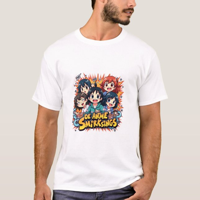 Anime Smirk Squad: Playful Chibi Character Group  T-Shirt (Front)