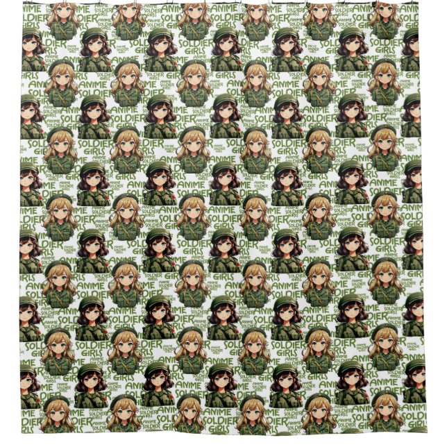 Anime Soldier Girls Pattern Design  Shower Curtain (Front)