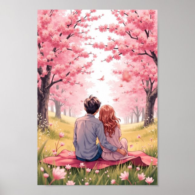 Anime Spring Blossom Picnic Wall Art (Front)