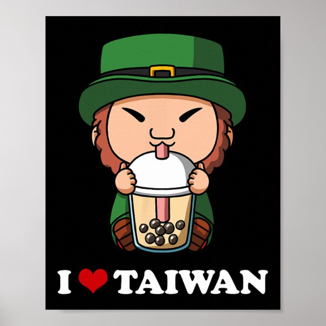 Anime St Patricks Day Leprechaun Bubble Tea I Love Poster (Front)