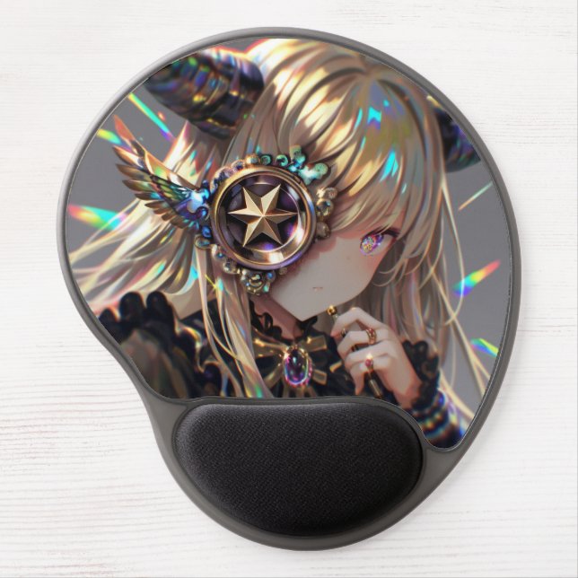 Anime Steampunk Horned Beauty with Star Monocle Gel Mouse Pad (Front)
