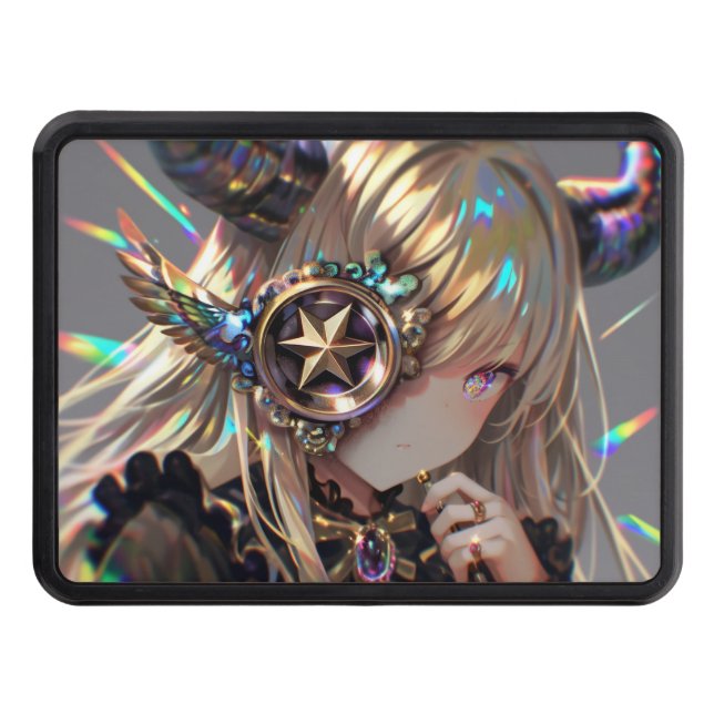 Anime Steampunk Horned Beauty with Star Monocle Hitch Cover (Front)