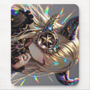 Anime Steampunk Horned Beauty with Star Monocle Mouse Pad