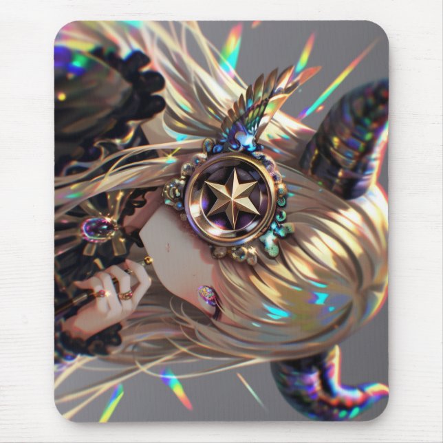 Anime Steampunk Horned Beauty with Star Monocle Mouse Pad (Front)