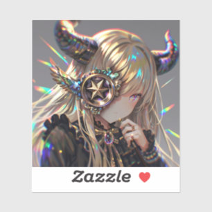 Anime Steampunk Horned Beauty with Star Monocle Sticker