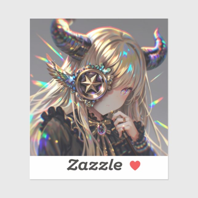 Anime Steampunk Horned Beauty with Star Monocle Sticker (Sheet)